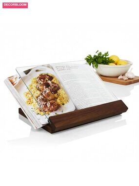 Acacia Wood Cookbook Stand with Tempered Glass Splash Shield